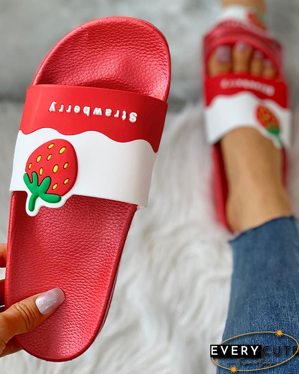 Fruit Pattern Open Toe Flat Sandals