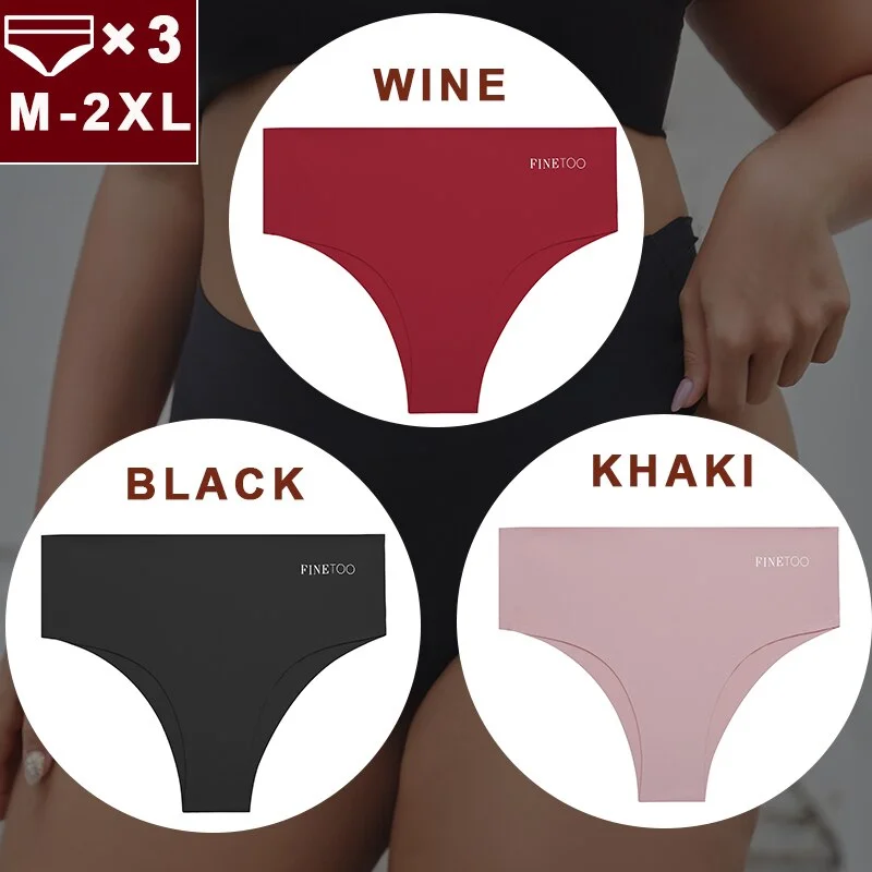 FINETOO 3PCS/Set Women Seamless Underwear Panties Ice Silk Lingerie Female Briefs Plus Size M-2XL Sexy Girls Breathable Pantys