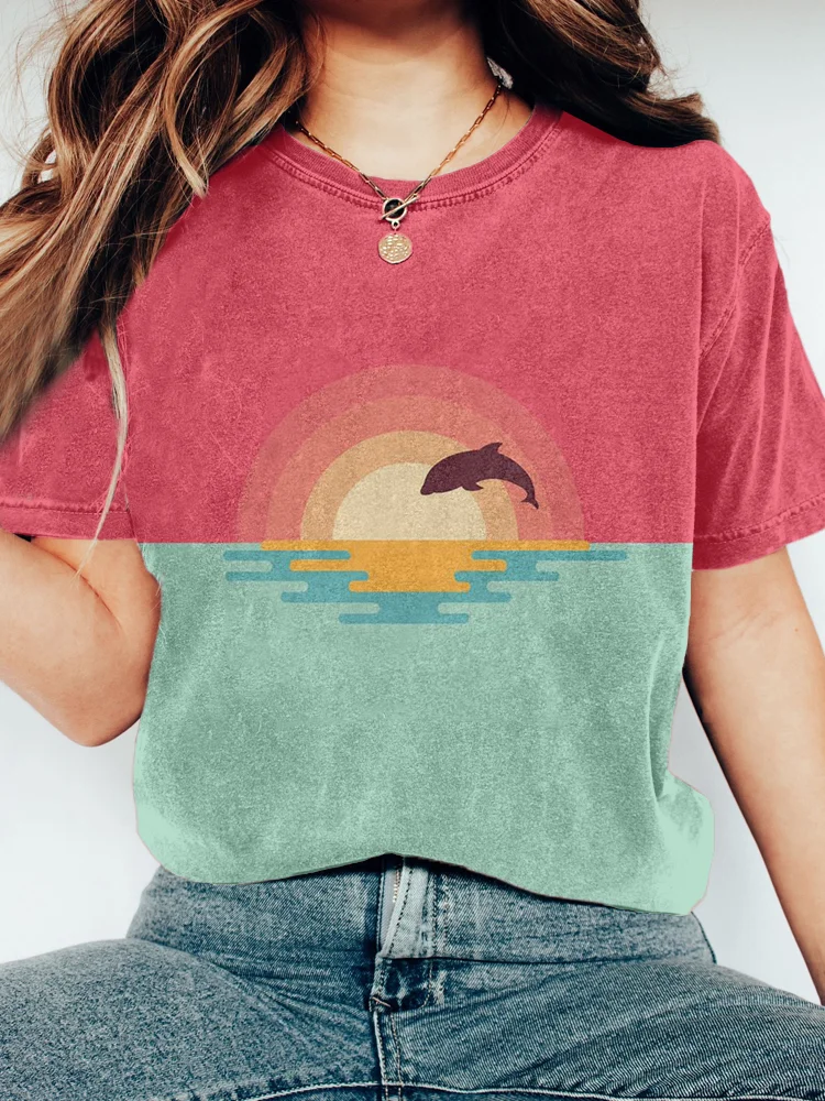 Dolphin Jumps Out Water Art Vintage T Shirt