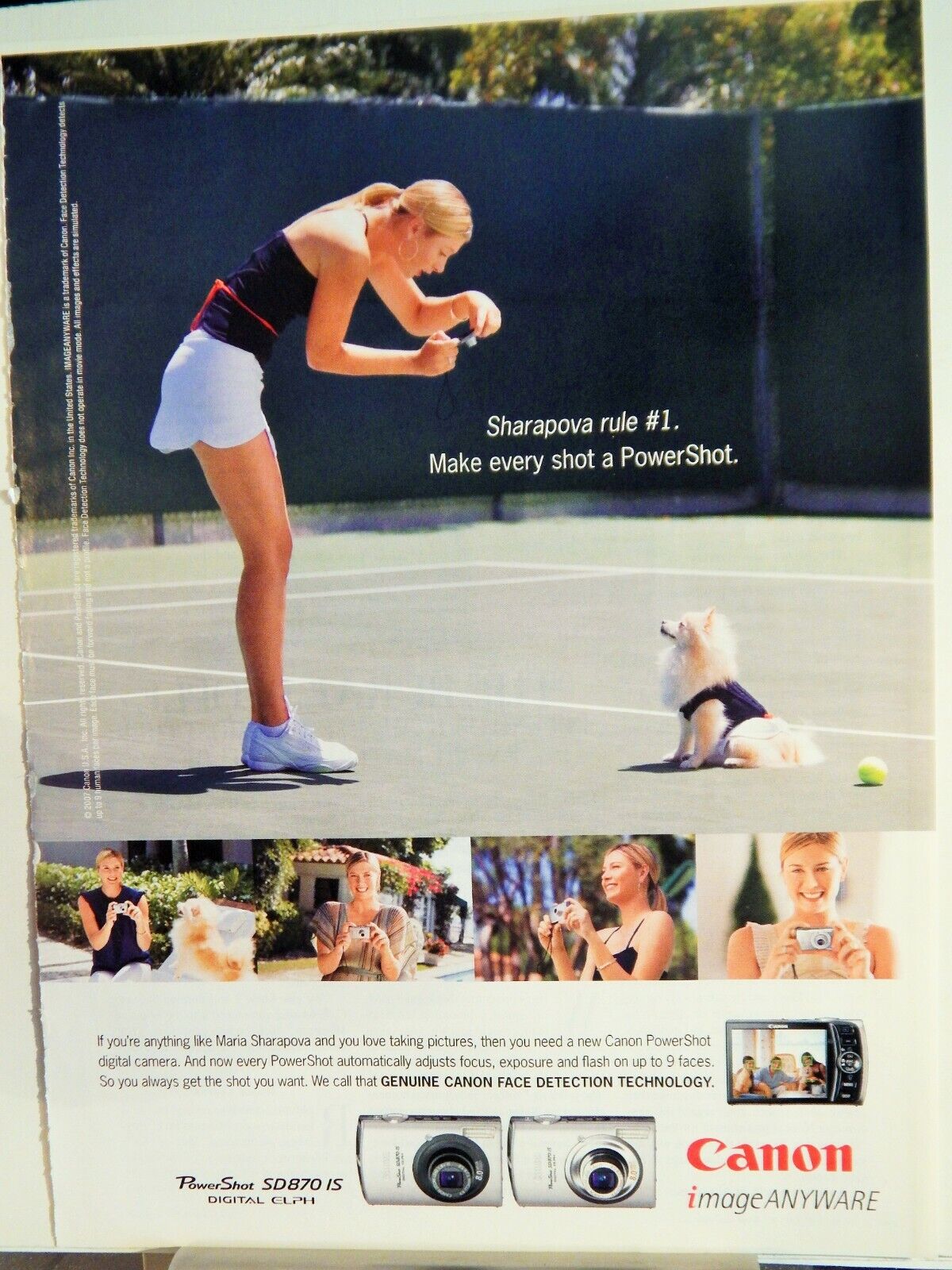 CANONPOWER SHOT CAMERA MARIA SHARAPOVA 2007 VTG Photo Poster painting AD, RARE EPHEMERA