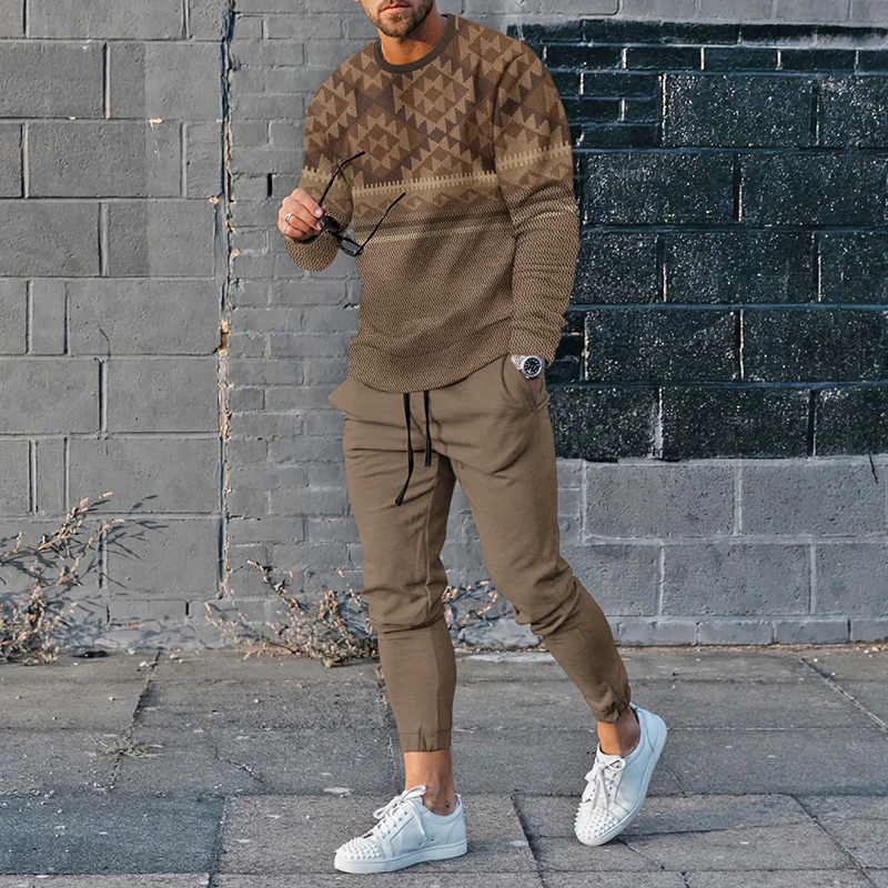 Geometric Patchwork Print Tracksuit Two Piece Set