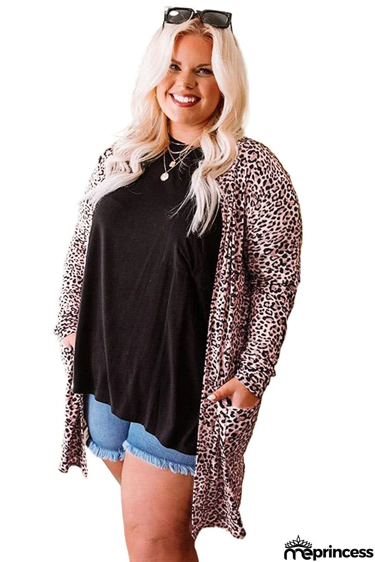 Print Open Front Plus Size Cardigan