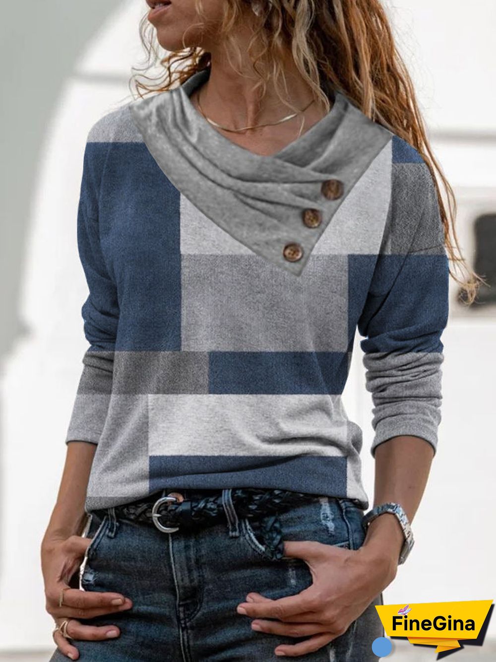 Retro Long Sleeve Print Top