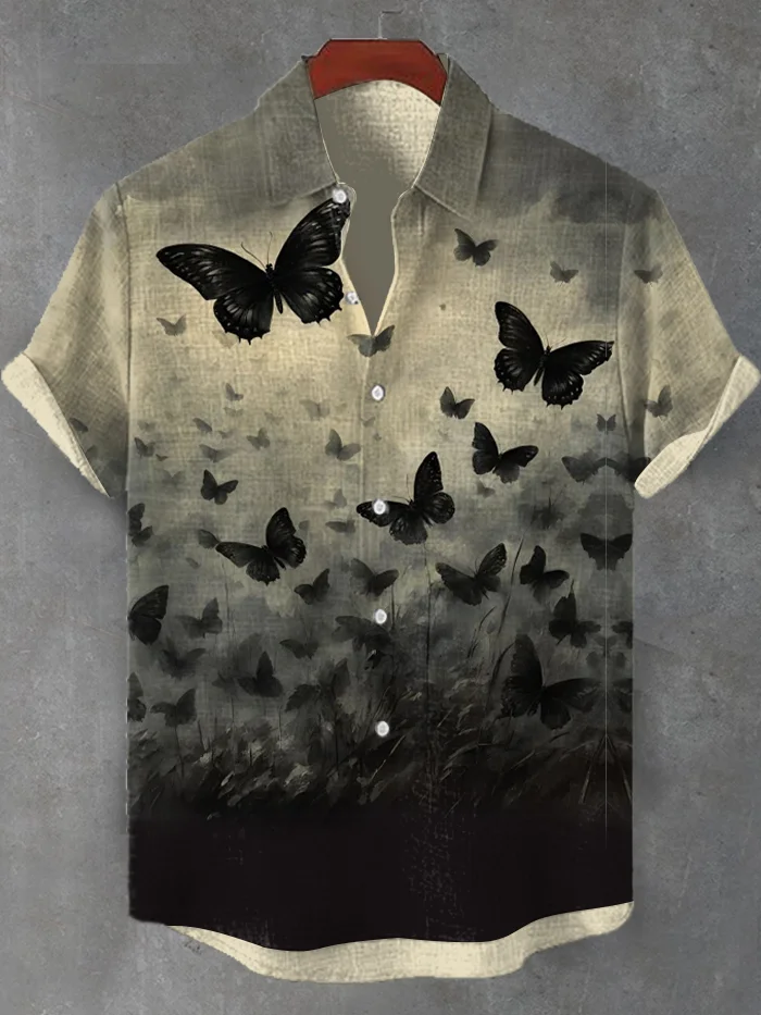 Men's Mysterious Gothic Flying Butterfly Magic Art Print Shirt