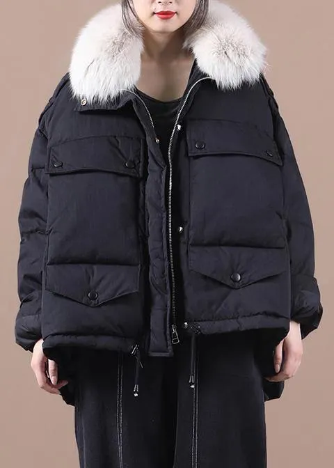 women black warm winter coat plus size parka faux fur collar drawstring Elegant coats