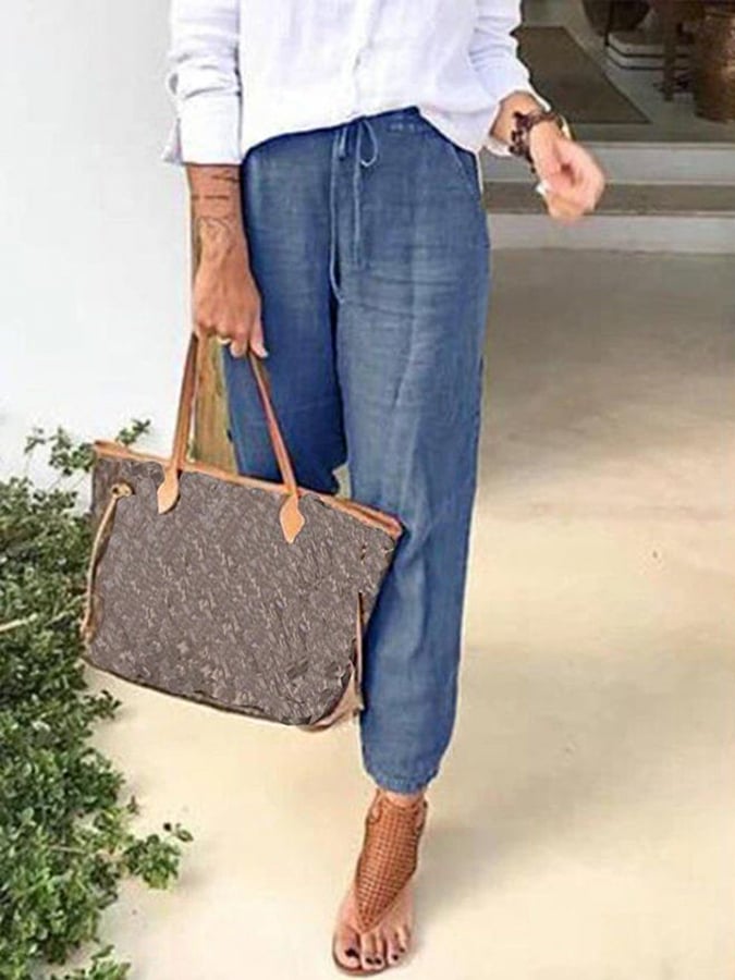 Women's Solid Color Cotton Casual Pants