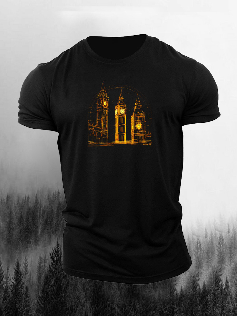 Men's Big Ben Architecture Print Casual Short Sleeve T-shirt