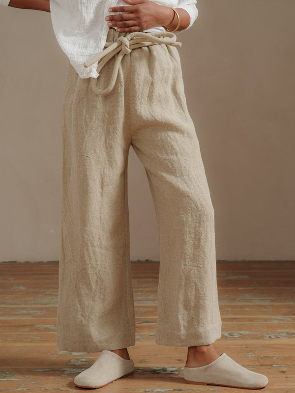 Pleated Burlap Straight-leg Trousers tjj Shicloths