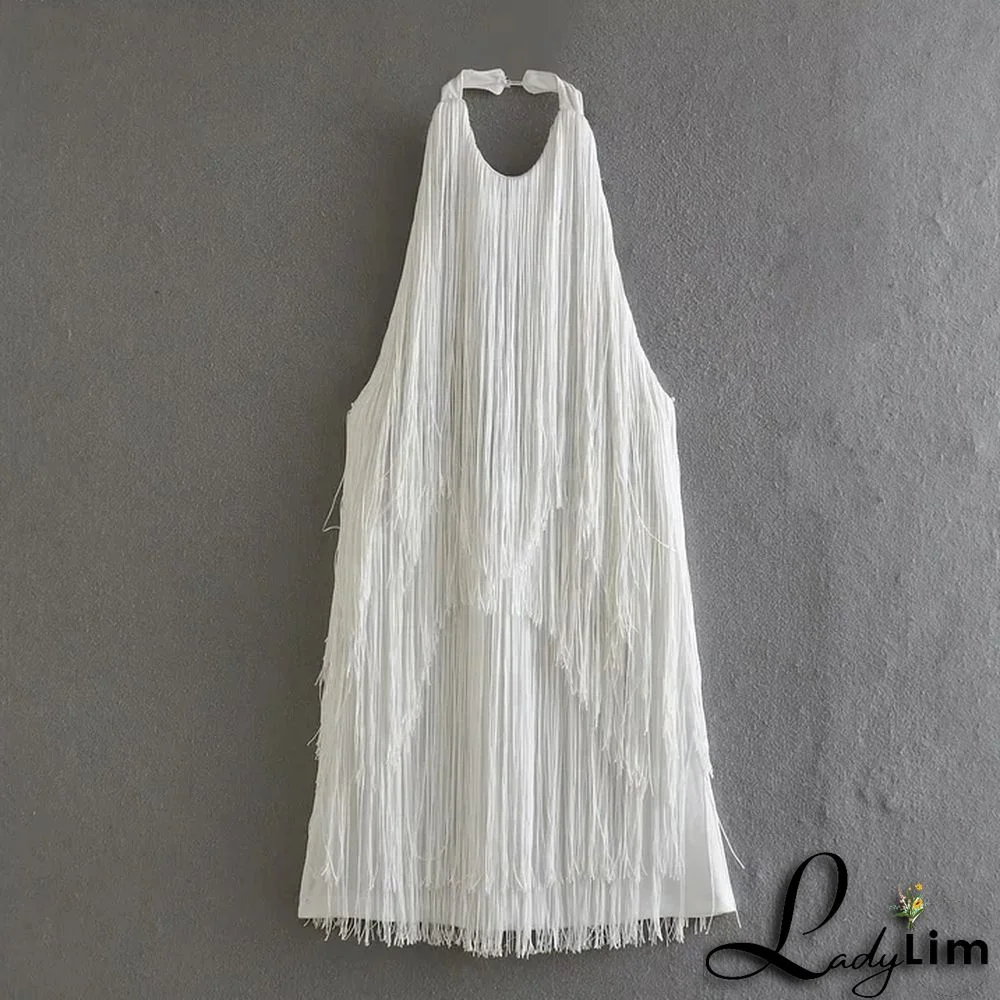 Halter Backless Fringe Mini Dress