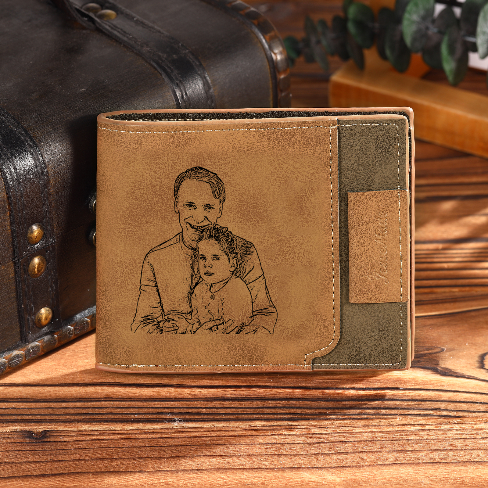 6 Names - Personalised Photo Custom Leather Men's Wallet as a Father's Day Gift for Dad