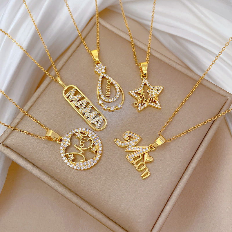 Copper Micro-Inlaid Heart Fashion Gorgeous Full Diamond Necklace Women’S Versatile Clavicle Chain Titanium Steel