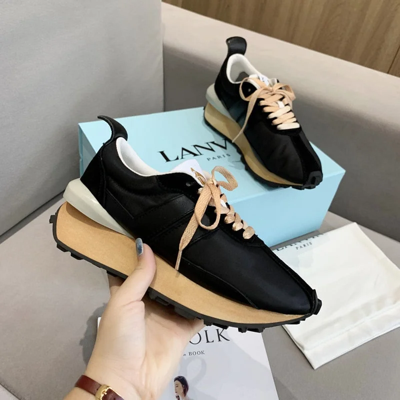 New Platform Casual Running Shoes Women Flat Mixed Color Lace Up Patchwork Sneakers Outdoor Walk Tennis Shoes Zapatillas Mujer
