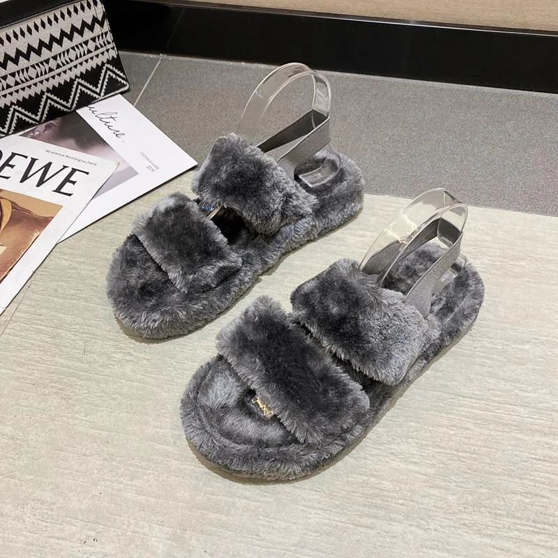 Letclo™ Fluffy Women's Plush Fur Sandals Home House Slippers letclo Letclo
