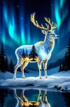 Luxury AB Velvet Diamond Painting Kit - Aurora and Reindeer