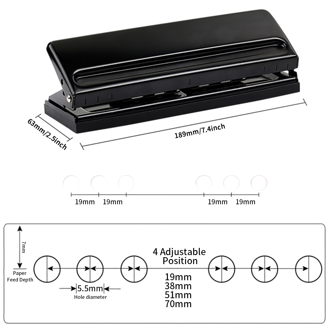 Adjustable Metal 6-Hole Paper Puncher for A3/A4/A5/A6/B4/B5/B7 Six Ring  Binder Day Planner Inserts Pages 6 Sheet Capacity 