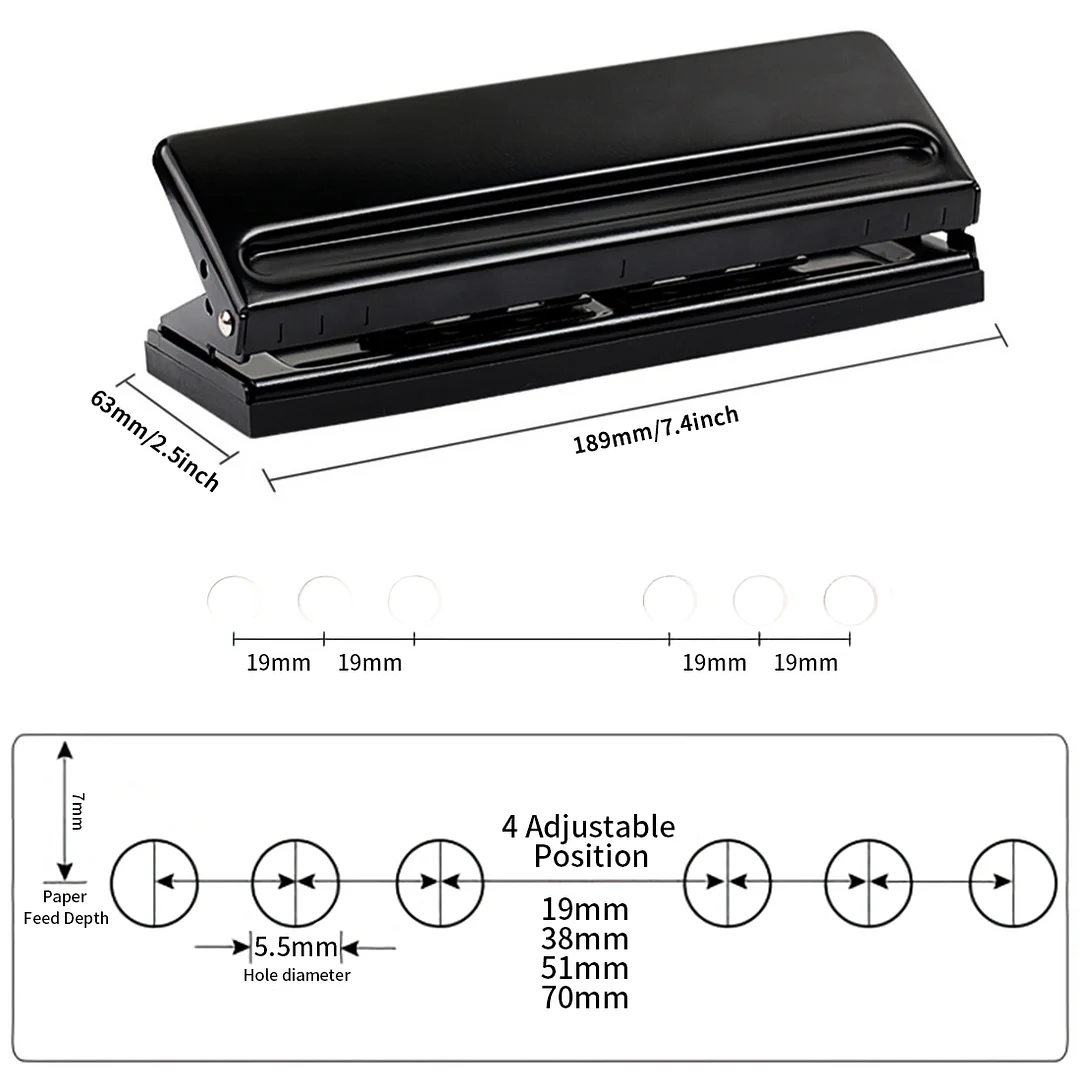 Adjustable Metal 6-Hole Paper Puncher for A3/A4/A5/A6/B4/B5/B7 Six