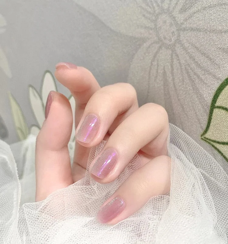 24pcs Purple Gray Fake Nail Patch Cat Eye False Nail Patch Press On Finger Nail Tips Detachable Full Cover Acrylic Nails-Nail Inspo