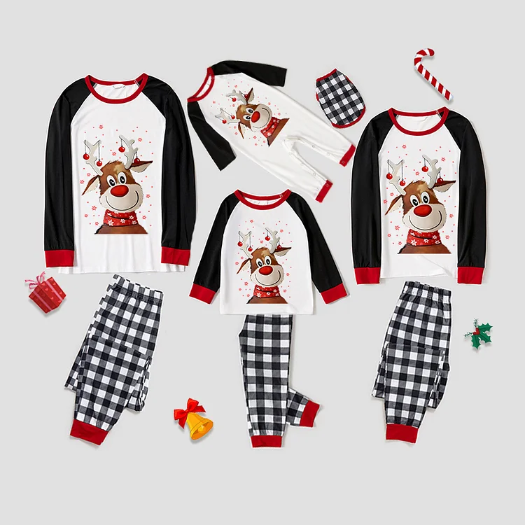 Smile Deer Christmas Snowflake Matching Family Pajamas Set