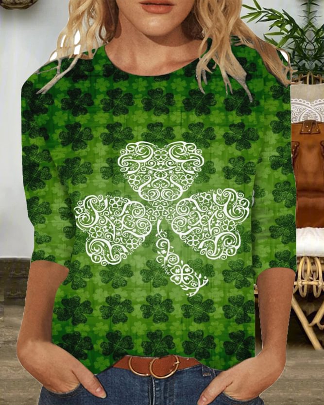 St. Patrick's Green Round Neck 3/4 Sleeve T-Shirt