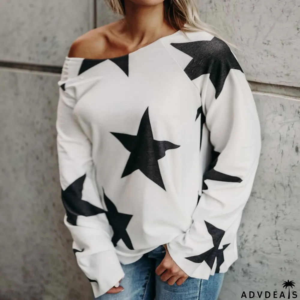 Plus Size Casual Star Print Long Sleeve T Shirts