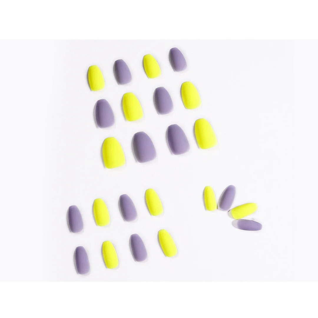 24pcs/Set Purple And Yellow Short Ballet Fake Nails Full Cover Fake Nails Glue DIY Manicure Nail Art Tools-Nail Inspo