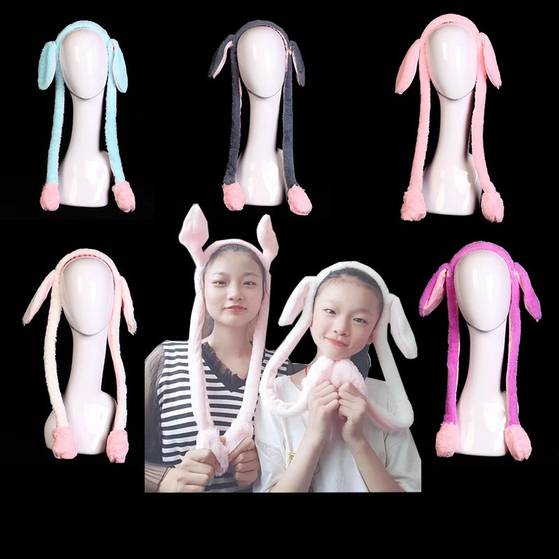 In Stock Hot Sale TikTok Moving Rabbit Ears Headband Pinch Ears Moving LED Light Cute Airbag Cap