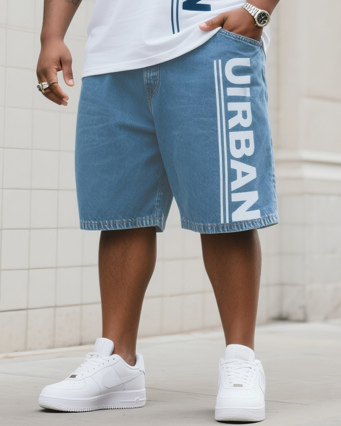 Plus Size Men Fashion English UIRBAN Shorts Jeans