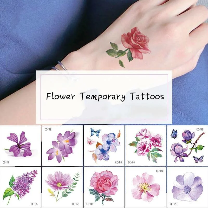 Temporary Tattoos Sticker for Women Body Art Tattoo Sticker 3D Butterfly Rose Flower Feather Tattoo Waterproof 6X6cm Gift