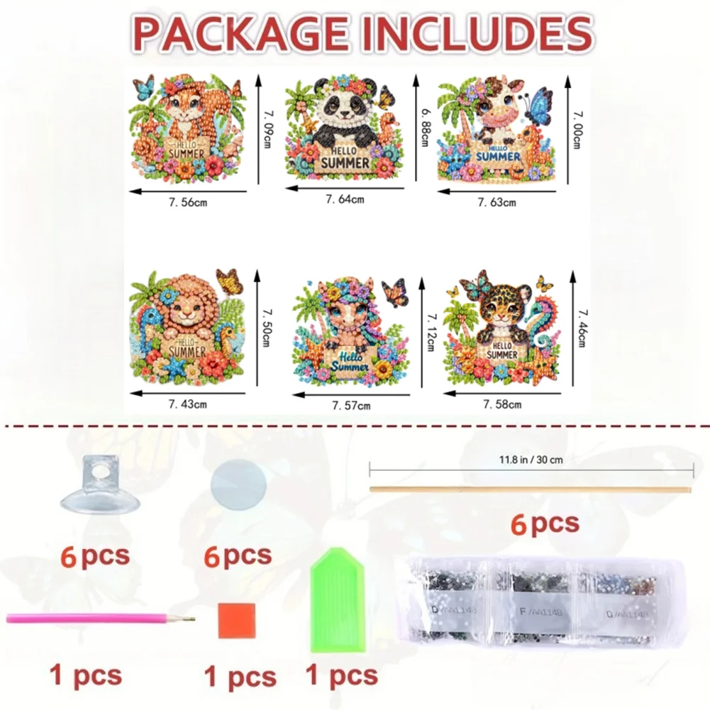 6Pcs DIY Stakes Diamond Painting Kits Diamond Art Kits (Summer Animals)