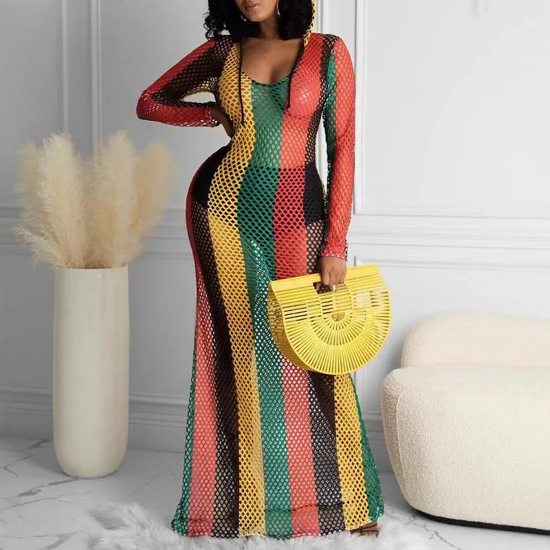 Juneteenth Cutout Sheer Beach Blouse Hoodie Maix Dress