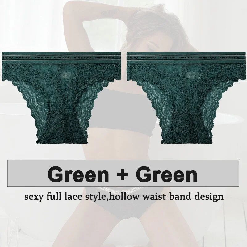 2PCS/Set Underwear Lace Panties Women's Lingerie Sexy Panties Female Underpants Floral Lace Perspective Waist Band Briefs Panty