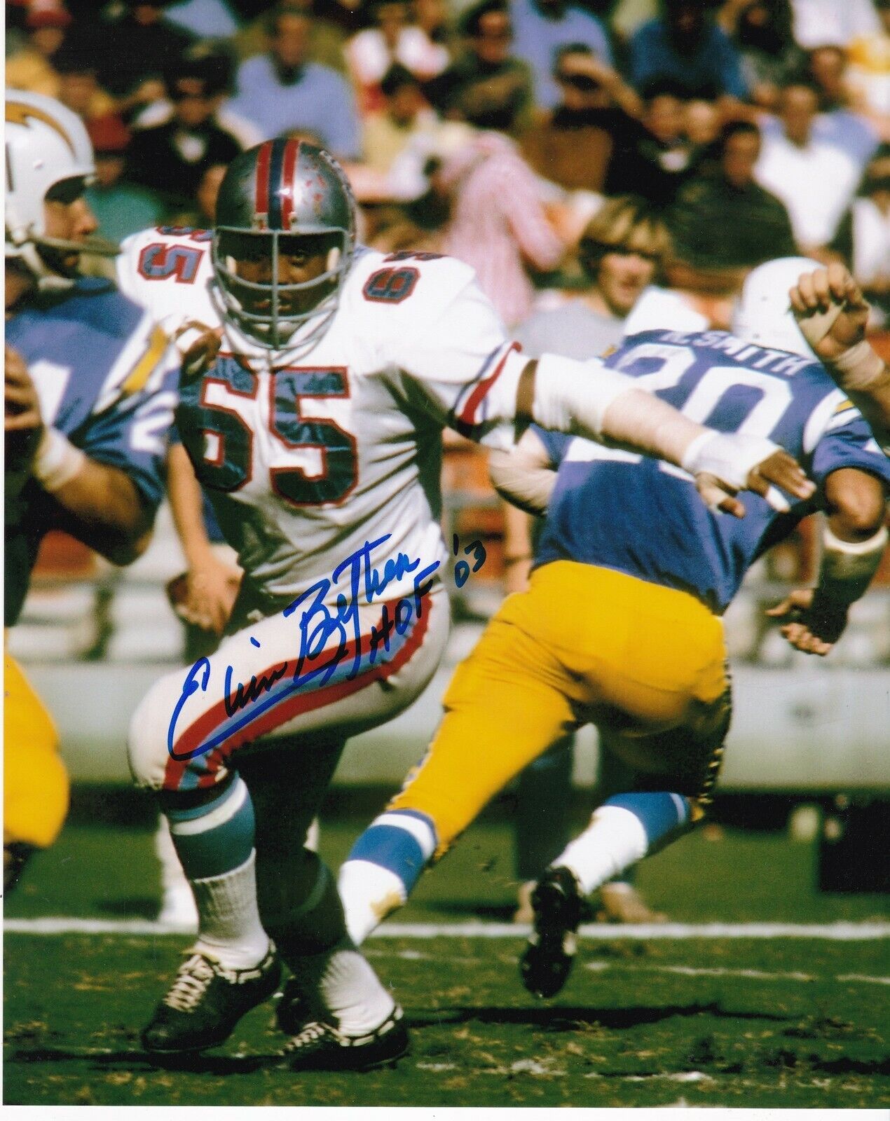 ELVIN BETHEA HOUSTON OILERS HOF 03 ACTION SIGNED 8x10