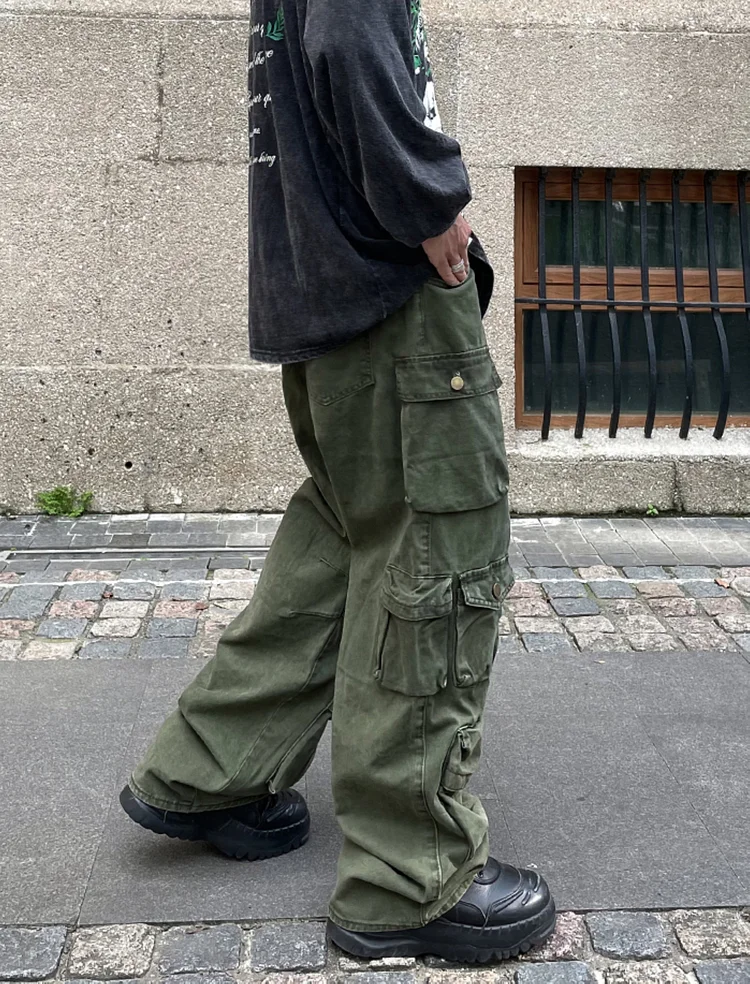 Vintage Wash Multi Pocket Cargo Twill Pants