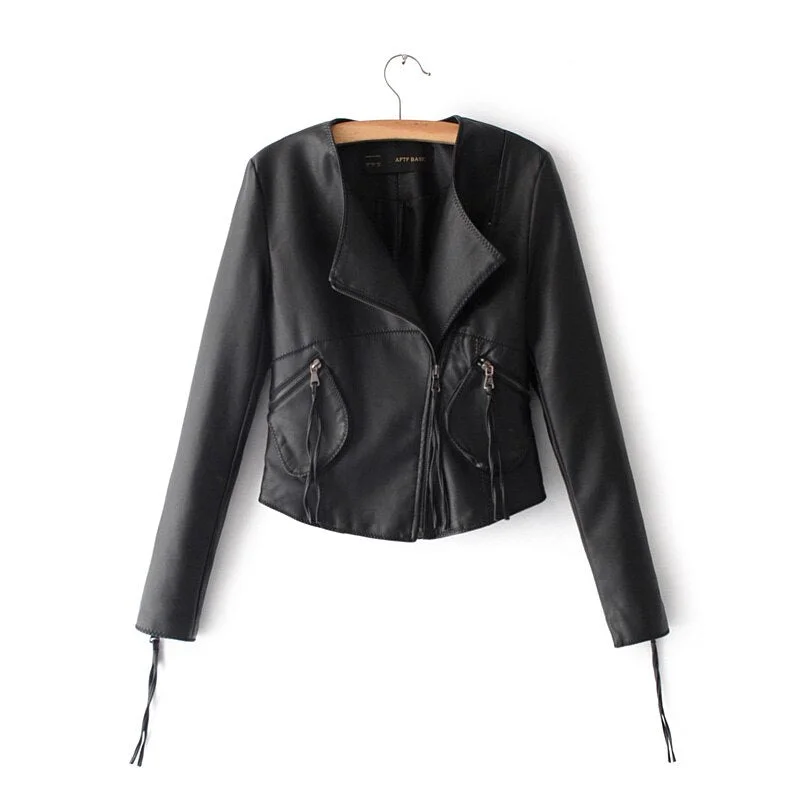 Autumn Winter Women Leather Jackets Basic Slim Turn-down Zipper Collar Motorcycle Punk Faux PU Leather Jacket Women Coat Female