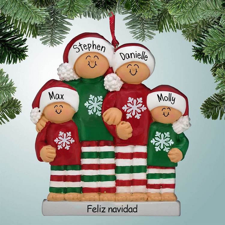 Navidad-Muñeco Ornamento Navideño 4 Nombres y Texto Personalizados Adorno de Madera