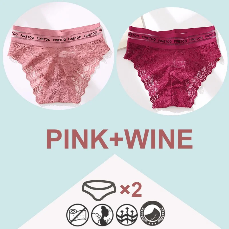 FINETOO 2PCS/Set High Waist Women Panties Sexy Lace Underwear Woman Lace Pantys Mesh Floral Lingerie Female Seamless Briefs L-XL