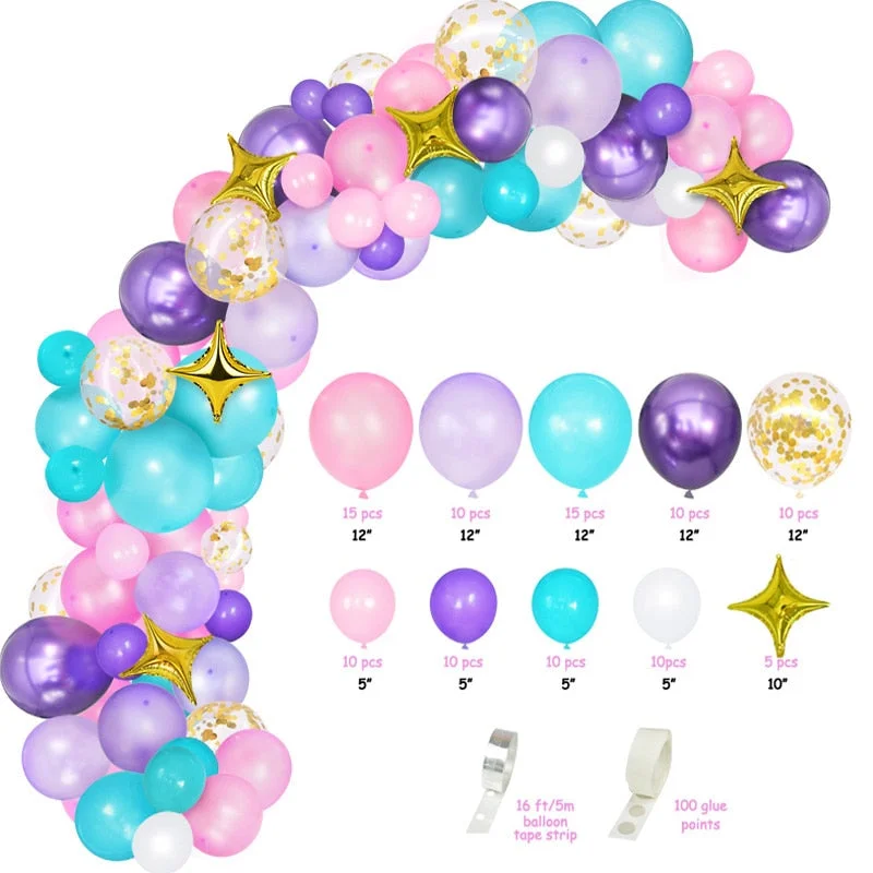 107pcs Mermaid Unicorn Balloon Arch Kit Garland for Kids Girl Rainbow Unicorn Theme Birthday Party Decoration Air Latex Balloon