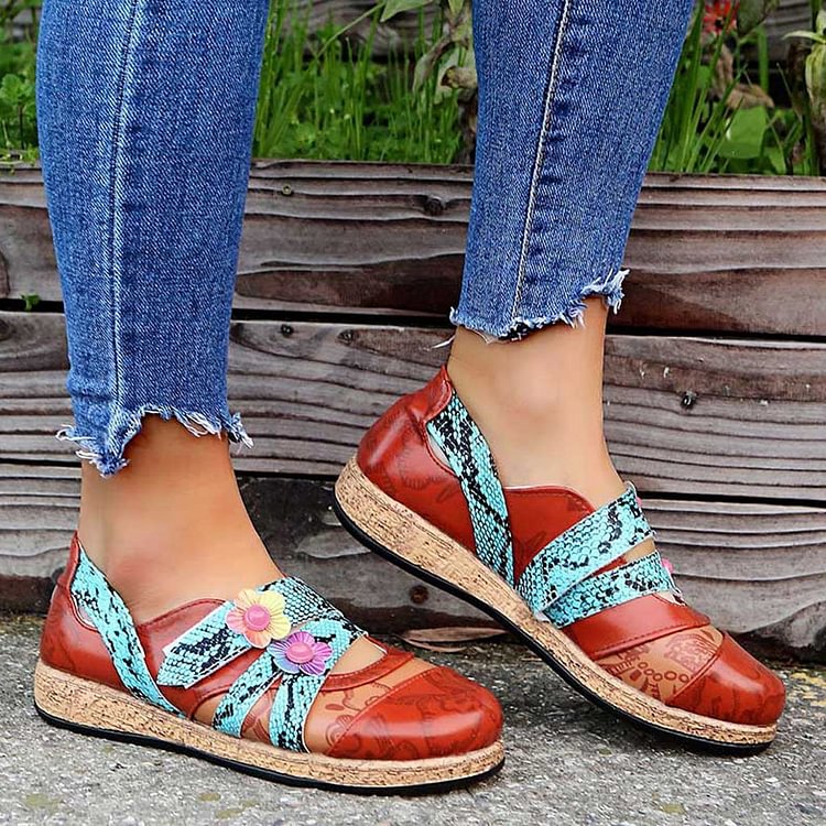 Women's Flower Round Toe Low Heel Flats -loafers