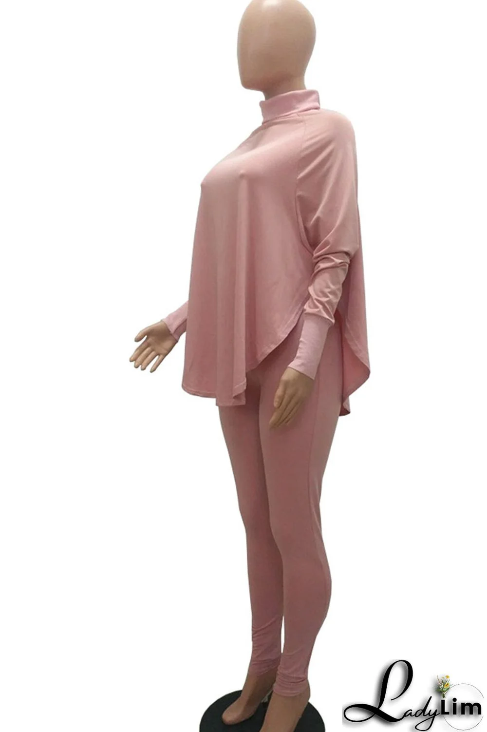 Blue Casual Solid Patchwork Turtleneck Long Sleeve Two Pieces