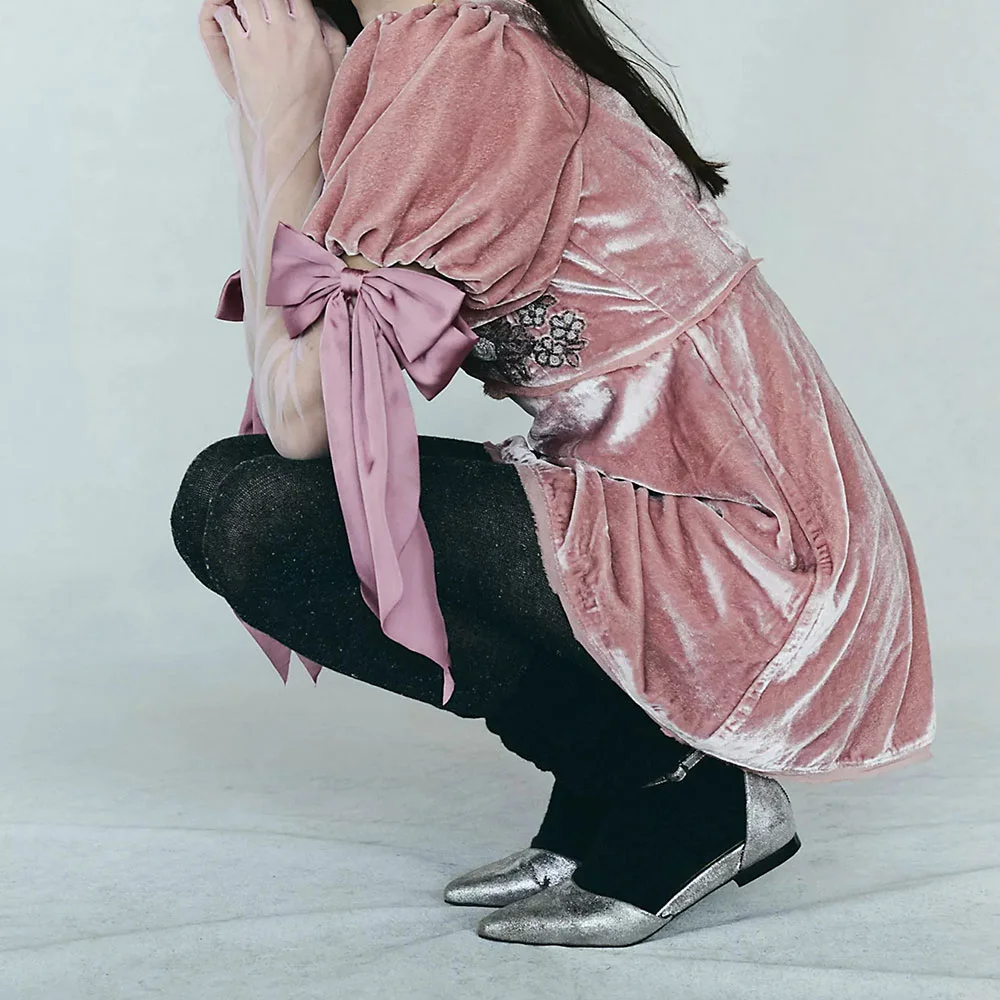 Silver Distressed Metallic Finish Ankle Strap Pointed Toe Flats