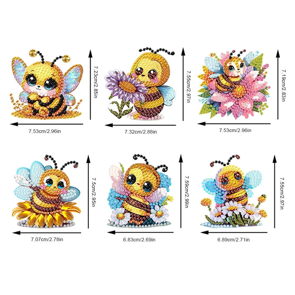 6Pcs DIY Flower Bee Special Shape Diamond Painting Fridge Magnet for DIY Crafts