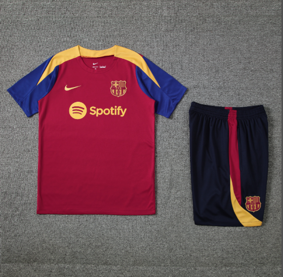 24/25 Barcelona Training Kit Short Sleeve Red Football Shirt Thai Quality