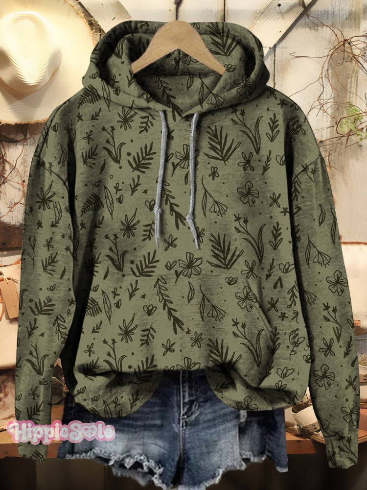Women’s Vintage Floral Art Print Casual Hoodie Sweatshirt Multicolor / S