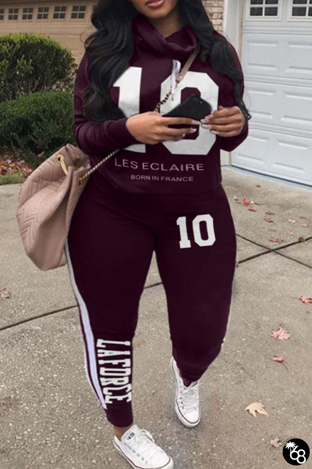 Casual Print Basic Turtleneck Plus Size Two Pieces | 168DEAL