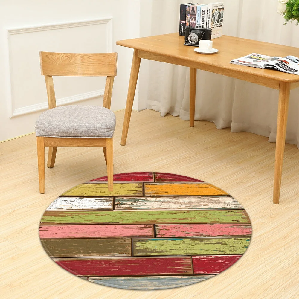 Living Room Round Carpet Hanging Basket Computer Chair Hallway Balcony Floor Mat Home Bedroom Bedside Decoration Wood Grain Rugs