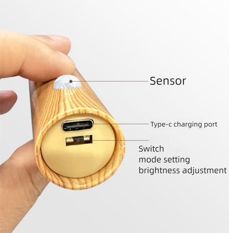 Tegooe Modern Wooden Motion Sensor Wall Sconce LED Night Light - USB Rechargeable Wireless Smart Induction Lamp for Bedside