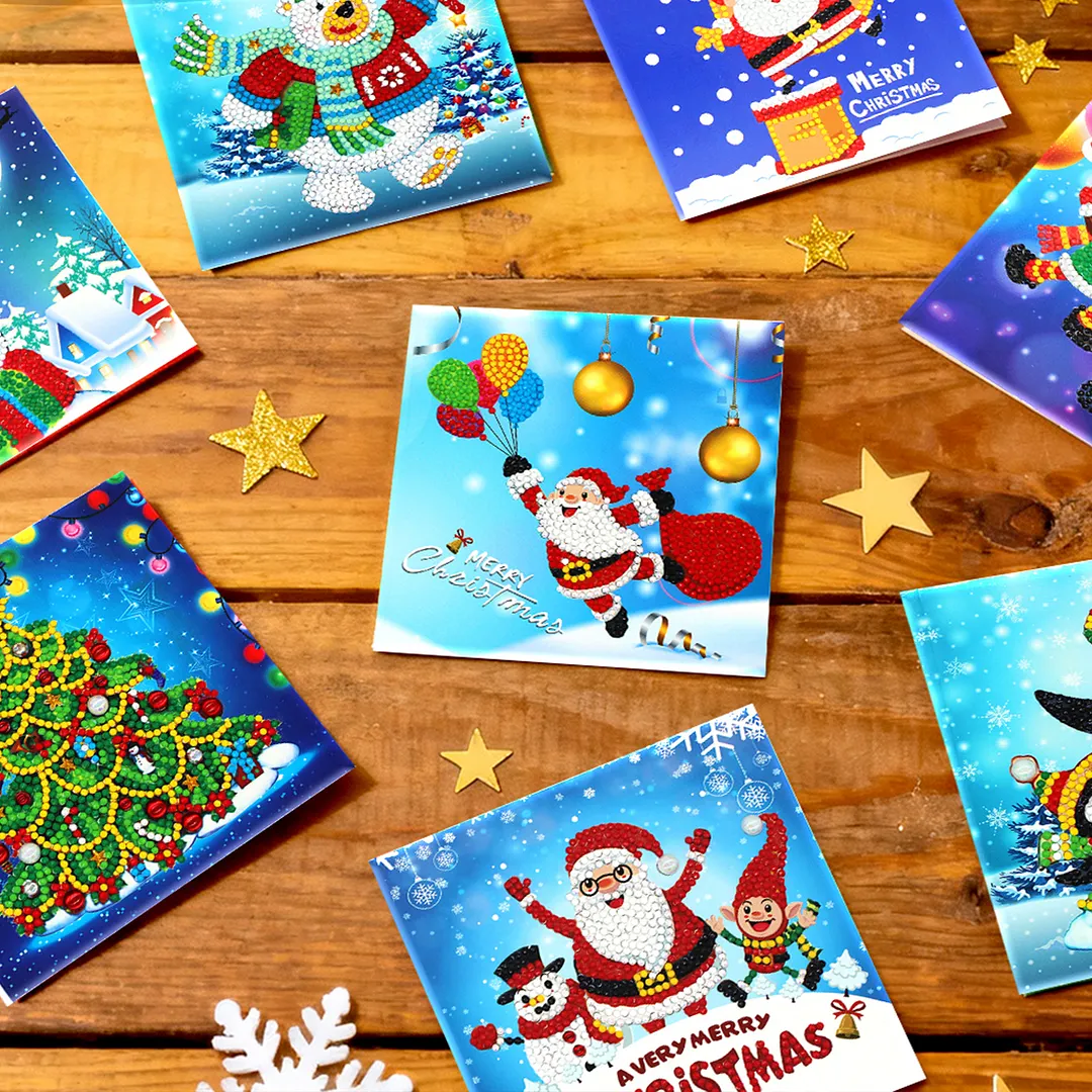 8PCS Winter Animals DIY Diamond Painting Greeting Card Kits with Envelopes Diamond Art Greeting Cards Diamond Art Cards Kits for Adults DIY Crafts Family Friend Gifts