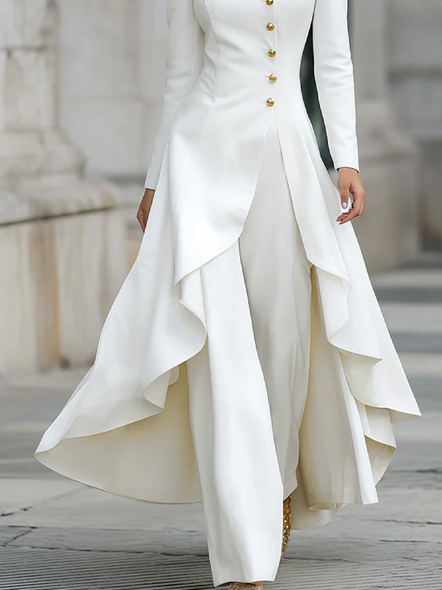 Elegant Front-buttons Long Blazer And Pants Set image 3