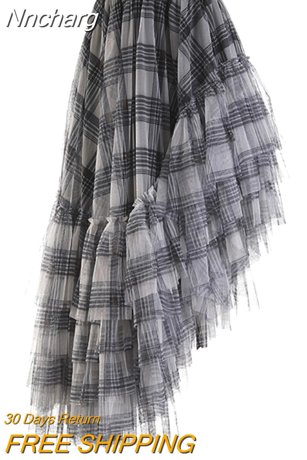 Nncharge Plaid Irregular Skirt For Women High Waist A Line Loose Vintage Asymmetrical Hem Skirts Female Summer Clothing New