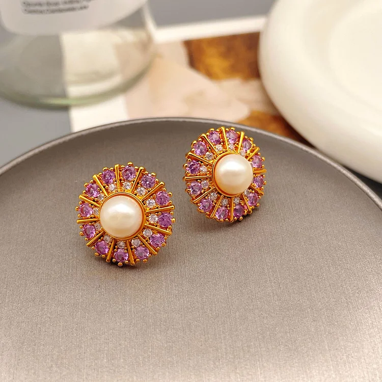 Vintage exquisite zircon pearl earrings